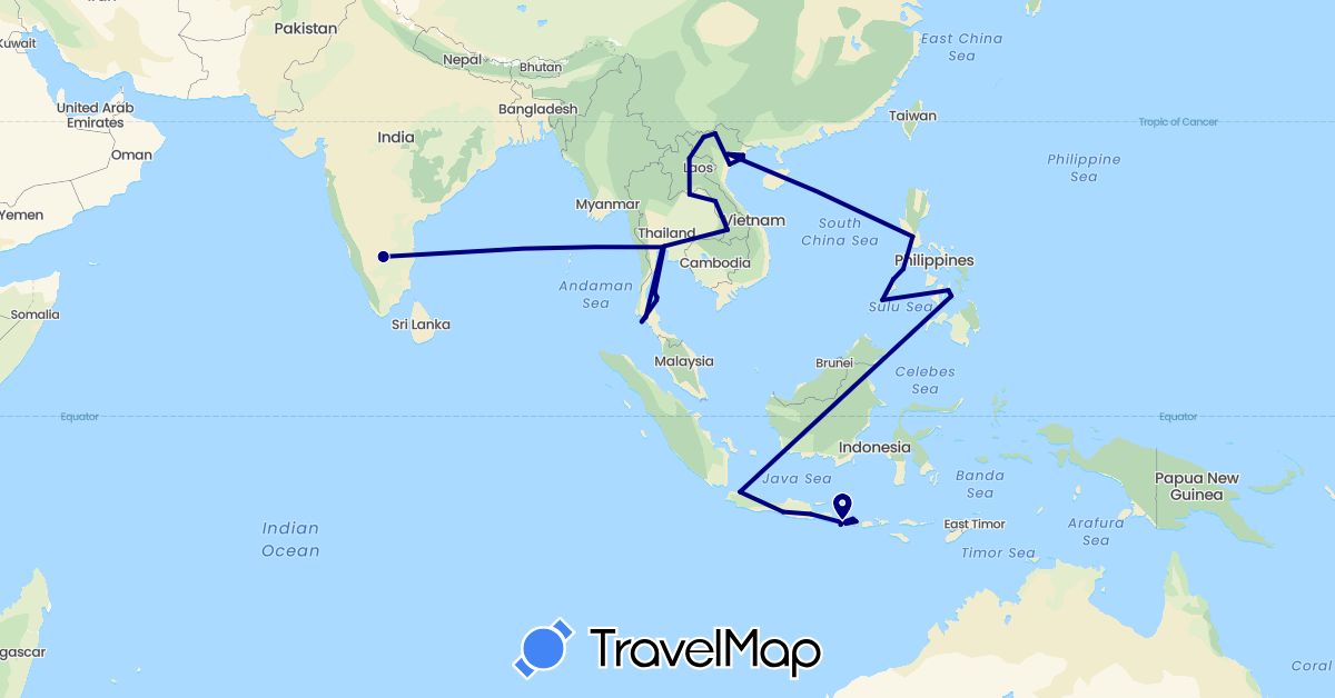 TravelMap itinerary: driving in Indonesia, India, Laos, Philippines, Thailand, Vietnam (Asia)